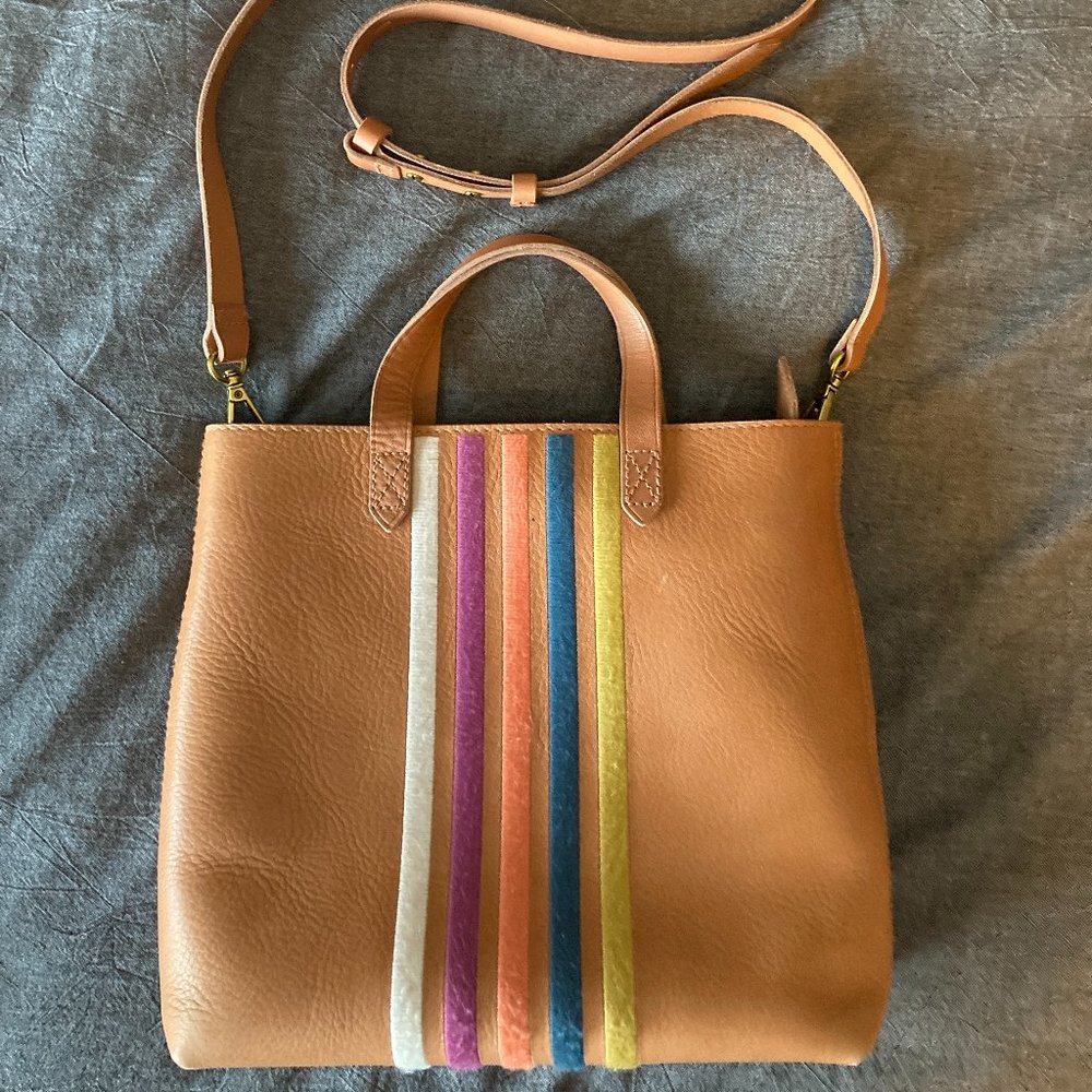 Madewell Transport Stripe Embroidered Crossbody Tote
